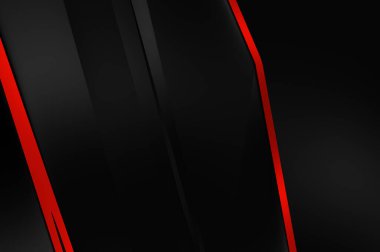 Metin için kopyalama alanı olan soyut siyah paneller. Üç boyutlu illüstrasyon. Renkli ışık özellikli koyu renk tasarım şablonu. Zarif geometrik parlak çizgili arka plan. Minimalist geometrik kapak grafiği.