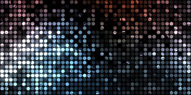 Parlayan ışıklar siyah arka planda parti izleri. Sahne veya stadyum ışıklarının dijital illüstrasyonu. Parlak desenli duvar kağıdı. Sahne ışıkları ile renkli ışıkların ihtişamlı arkaplanı.