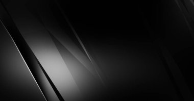 Geometrik katmanlı 3 boyutlu siyah arkaplan. Soyut koyu fütüristik duvar kağıdı. Zarif, parlak çizgili arka plan. Poster, broşür, sunum ve web sitesi için geometrik şablon tasarımı.
