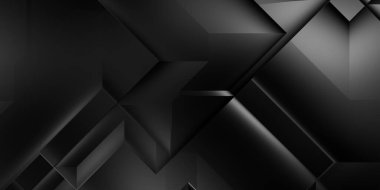 Siyah üç boyutlu geometrik arkaplan. Moda lüks minimalist tasarım. Geometrik şablon. Karanlık elementleri olan birinci sınıf soyut duvar kâğıdı. Poster, broşür, sunum, web sitesi için özel tasarım.