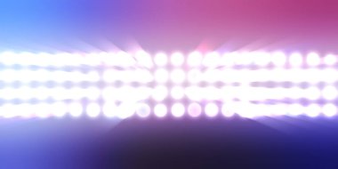 Parlak desenli duvar kağıdı. Sahne ışıkları olan renkli ışıkların ihtişamlı arkaplanı. Parlayan ışıklar siyah arka planda parti izleri. Sahne veya stadyum ışıklarının dijital illüstrasyonu. 