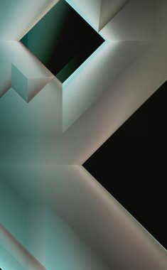 Geometrik dinamik şekiller. Gölgeli teknoloji dijital şablonu ve gradyan arka planda ışıklar. Modern basit geometrik renk gradyanı soyut arkaplan. 3B illüstrasyon. 