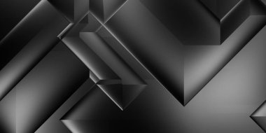 Siyah üç boyutlu geometrik arkaplan. Moda lüks minimalist tasarım. Geometrik şablon. Karanlık elementleri olan birinci sınıf soyut duvar kâğıdı. Poster, broşür, sunum, web sitesi için özel tasarım.