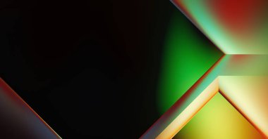 Geometrik dinamik şekiller. Gölgeli teknoloji dijital şablonu ve gradyan arka planda ışıklar. Modern basit geometrik renk gradyanı soyut arkaplan. 3B illüstrasyon. 