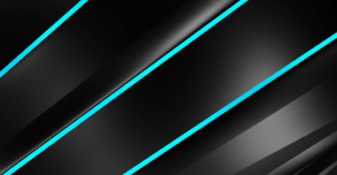 Metin için kopyalama alanı olan soyut siyah paneller. Üç boyutlu illüstrasyon. Renkli ışık özellikli koyu renk tasarım şablonu. Zarif geometrik parlak çizgili arka plan. Minimalist geometrik kapak grafiği.