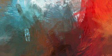 Soyut arkaplanda pürüzlü fırça darbeleri. Fırça boyası. Renkli boya darbeleri. Eşsiz duvar sanatı. Tuvaldeki modern sanat. Renkli çağdaş sanat eserleri.