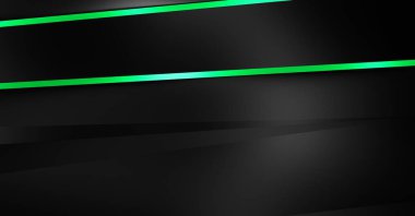 Metin için kopyalama alanı olan soyut siyah paneller. Üç boyutlu illüstrasyon. Renkli ışık özellikli koyu renk tasarım şablonu. Zarif geometrik parlak çizgili arka plan. Minimalist geometrik kapak grafiği.