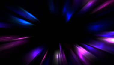 Siyah arkaplanda izole edilmiş dinamik ışık ışınları. Parlayan renkli ışık parçacıklarının grafiksel 2d çizimi.