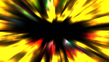 Siyah arkaplanda izole edilmiş dinamik ışık ışınları. Parlayan renkli ışık parçacıklarının grafiksel 2d çizimi.