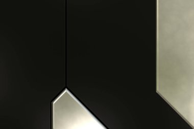 Üç boyutlu metalik doku. Uzay gemisi desenli yüzey. Aydınlık ve karanlık paneller. Fütürist soyut duvar kağıdı. Geometrik teknolojik yansıtıcı arkaplan.