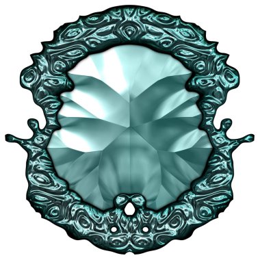 Beyaz arka planda izole bir mücevher. Mücevherli bir fantezi mücevherin 3 boyutlu görüntüsü. Masal elementi. Lüks grafik duvar kağıdı.