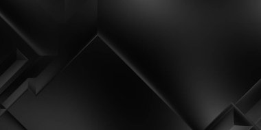 Siyah üç boyutlu geometrik arkaplan. Moda lüks minimalist tasarım. Geometrik şablon. Karanlık elementleri olan birinci sınıf soyut duvar kâğıdı. Poster, broşür, sunum, web sitesi için özel tasarım.