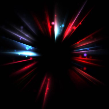 Işık huzmeleri ve parlayan parçacıkların kesiştiği güzel bir zemin. Canlı renkli ışıkların duvar kâğıdı. Parlak ışık görüntüsü.