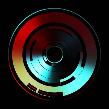 Gelecekçi hud arayüzü elementi. Soyut geometrik arkaplan. Dijital teknolojinin grafiksel çizimi siyah arkaplanda izole edildi..