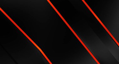 Metin için kopyalama alanı olan soyut siyah paneller. Üç boyutlu illüstrasyon. Renkli ışık özellikli koyu renk tasarım şablonu. Zarif geometrik parlak çizgili arka plan. Minimalist geometrik kapak grafiği.