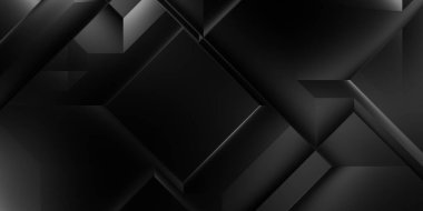 Siyah üç boyutlu geometrik arkaplan. Moda lüks minimalist tasarım. Geometrik şablon. Karanlık elementleri olan birinci sınıf soyut duvar kâğıdı. Poster, broşür, sunum, web sitesi için özel tasarım.