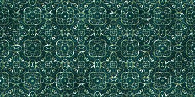 Renkli kumaş arka planında moda tarzında gümüş örgü süsü olan lüks, kusursuz bir şablon. Duvar kağıtları ve tekstil baskısı için tasarım. Lüks, ışıl ışıl metalimsi fantezi dokusu.