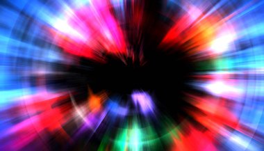 Muhteşem bir ışık gösterisi. Parlayan ışık ışınlarıyla renkli ve canlı parçacık patlaması. Çok renkli yıldız patlaması.