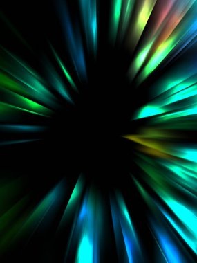 Siyah arkaplanda izole edilmiş dinamik ışık ışınları. Parlayan renkli ışık parçacıklarının grafiksel 2d çizimi.