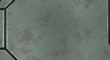 Gelecekçi kavramsal tasarım arka planı. Uzay gemisi desenli duvar kağıdı. Fırçalanmış teknoloji şablonu yüzeyi. Üç boyutlu illüstrasyon. SciFi panelleri duvar.