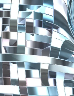 Metalik panel dokusunun 3 boyutlu çizimi. Renkli, parlak, soyut duvar kağıdı. Geometrik teknolojik parlak yansıtıcı arka plan. Yaratıcı parlak kavramsal arkaplan.