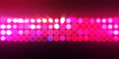 Parlak desenli duvar kağıdı. Sahne ışıkları olan renkli ışıkların ihtişamlı arkaplanı. Parlayan ışıklar siyah arka planda parti izleri. Sahne veya stadyum ışıklarının dijital illüstrasyonu. 