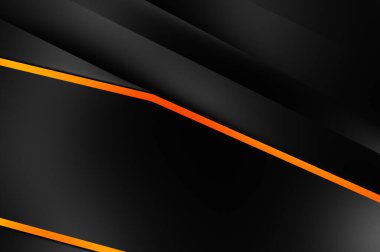 Metin için kopyalama alanı olan soyut siyah paneller. Üç boyutlu illüstrasyon. Renkli ışık özellikli koyu renk tasarım şablonu. Zarif geometrik parlak çizgili arka plan. Minimalist geometrik kapak grafiği.