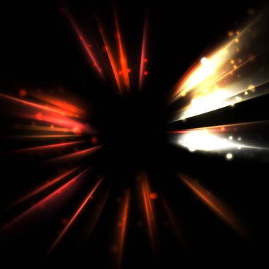 Işık huzmeleri ve parlayan parçacıkların kesiştiği güzel bir zemin. Canlı renkli ışıkların duvar kâğıdı. Parlak ışık görüntüsü.