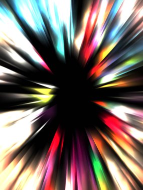 Siyah arkaplanda izole edilmiş dinamik ışık ışınları. Parlayan renkli ışık parçacıklarının grafiksel 2d çizimi.