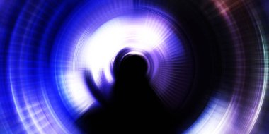 Parlayan neon ışıkları. Parlak sunum tasarım şablonu. Fotoğraf makinesi konsepti. Soyut arkaplan. Dönen ışık ışınları. Hareketli kavramsal duvar kağıdı. Grafik dijital illüstrasyon. 