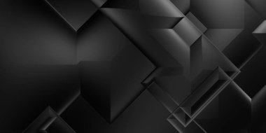 Siyah üç boyutlu geometrik arkaplan. Moda lüks minimalist tasarım. Geometrik şablon. Karanlık elementleri olan birinci sınıf soyut duvar kâğıdı. Poster, broşür, sunum, web sitesi için özel tasarım.