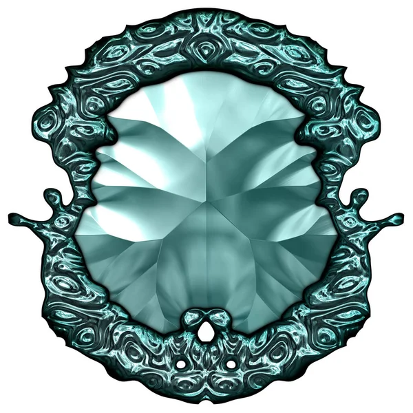 Beyaz arka planda izole bir mücevher. Mücevherli bir fantezi mücevherin 3 boyutlu görüntüsü. Masal elementi. Lüks grafik duvar kağıdı.