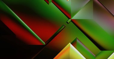 Geometrik dinamik şekiller. Gölgeli teknoloji dijital şablonu ve gradyan arka planda ışıklar. Modern basit geometrik renk gradyanı soyut arkaplan. 3B illüstrasyon. 