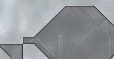 Katmanlı paneller. Fütürist soyut duvar kağıdı. Geometrik teknolojik yansıtıcı arka plan 3D metalik doku. Uzay gemisi desen yüzeyi.