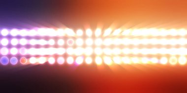 Parlak desenli duvar kağıdı. Sahne ışıkları olan renkli ışıkların ihtişamlı arkaplanı. Parlayan ışıklar siyah arka planda parti izleri. Sahne veya stadyum ışıklarının dijital illüstrasyonu. 