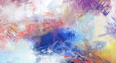 Soyut arkaplanda pürüzlü fırça darbeleri. Fırça boyası. Renkli boya darbeleri. Eşsiz duvar sanatı. Tuvaldeki modern sanat. Renkli çağdaş sanat eserleri.