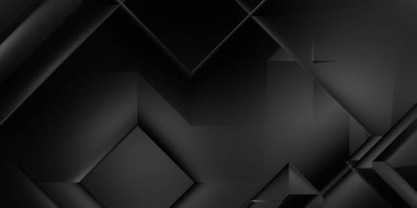 Siyah üç boyutlu geometrik arkaplan. Moda lüks minimalist tasarım. Geometrik şablon. Karanlık elementleri olan birinci sınıf soyut duvar kâğıdı. Poster, broşür, sunum, web sitesi için özel tasarım.