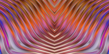 Renkli dalgalı yansıtıcı duvar kağıdının üç boyutlu çizimi. Duvar kağıdı, afiş, arkaplan, kart, kitap kapağı veya web sitesi için grafiksel illüstrasyon. Soyut parlak arkaplan.