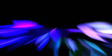 Güzel canlı renklerle enerji patlaması. Siyah arkaplanda izole edilmiş dinamik ışık ışınları. Parlayan renkli ışık parçacıklarının grafiksel 2D çizimi. Parlak tasarım şablonu.