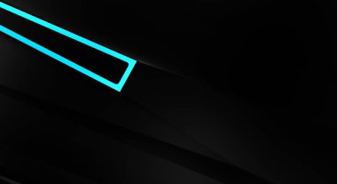 Metin için kopyalama alanı olan soyut siyah paneller. Üç boyutlu illüstrasyon. Renkli ışık özellikli koyu renk tasarım şablonu. Zarif geometrik parlak çizgili arka plan. Minimalist geometrik kapak grafiği.