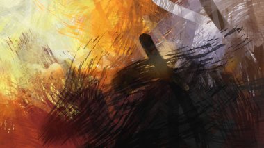 Soyut arkaplanda pürüzlü fırça darbeleri. Fırça boyası. Renkli boya darbeleri. Eşsiz duvar sanatı. Tuvaldeki modern sanat. Renkli çağdaş sanat eserleri.