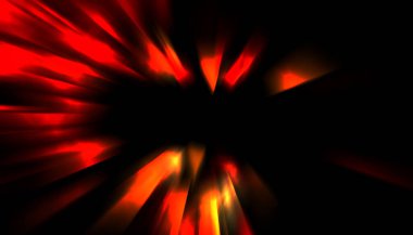 Siyah arkaplanda izole edilmiş dinamik ışık ışınları. Parlayan renkli ışık parçacıklarının grafiksel 2d çizimi.