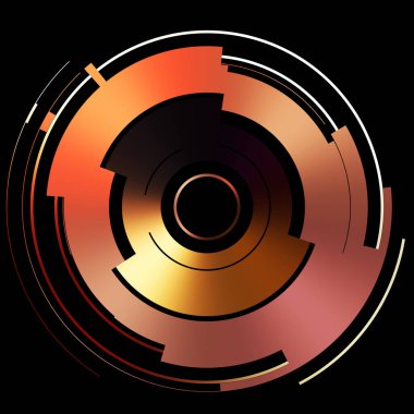 Gelecekçi hud arayüzü elementi. Soyut geometrik arkaplan. Dijital teknolojinin grafiksel çizimi siyah arkaplanda izole edildi..