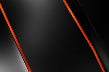 Metin için kopyalama alanı olan soyut siyah paneller. Üç boyutlu illüstrasyon. Renkli ışık özellikli koyu renk tasarım şablonu. Zarif geometrik parlak çizgili arka plan. Minimalist geometrik kapak grafiği.