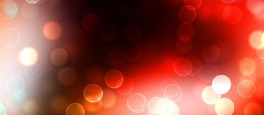 Kavramsal ışıklar duvar kağıdı. Güzel soyut çok renkli bokeh çemberleri parçacıklarla çevrili. Metninizi veya başlığınızı göstermek için boşluk ile odaklanmış olmayan canlı illüstrasyon. 