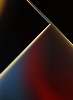 Geometrik dinamik şekiller. Gölgeli teknoloji dijital şablonu ve gradyan arka planda ışıklar. Modern basit geometrik renk gradyanı soyut arkaplan. 3B illüstrasyon. 