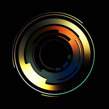 Gelecekçi hud arayüzü elementi. Soyut geometrik arkaplan. Dijital teknolojinin grafiksel çizimi siyah arkaplanda izole edildi..