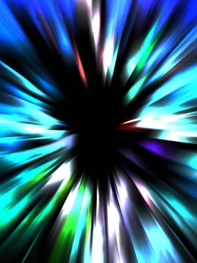 Siyah arkaplanda izole edilmiş dinamik ışık ışınları. Parlayan renkli ışık parçacıklarının grafiksel 2d çizimi.