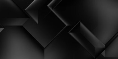 Siyah üç boyutlu geometrik arkaplan. Moda lüks minimalist tasarım. Geometrik şablon. Karanlık elementleri olan birinci sınıf soyut duvar kâğıdı. Poster, broşür, sunum, web sitesi için özel tasarım.