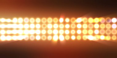 Parlak desenli duvar kağıdı. Sahne ışıkları olan renkli ışıkların ihtişamlı arkaplanı. Parlayan ışıklar siyah arka planda parti izleri. Sahne veya stadyum ışıklarının dijital illüstrasyonu. 